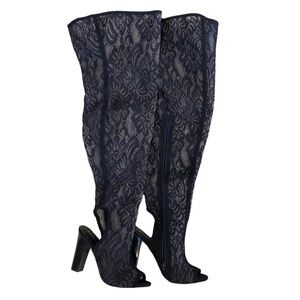🌈 6/$60, NWOB, Bamboo Lacy, Over The Knee, Thigh High Boots, Black, Size 8.5